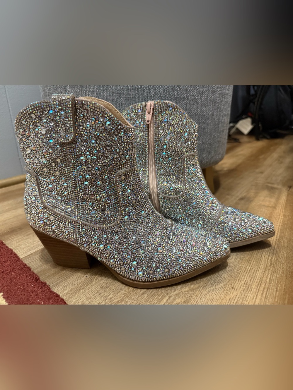 Versona Iridescent Rhinestone Blush Ankle Boots